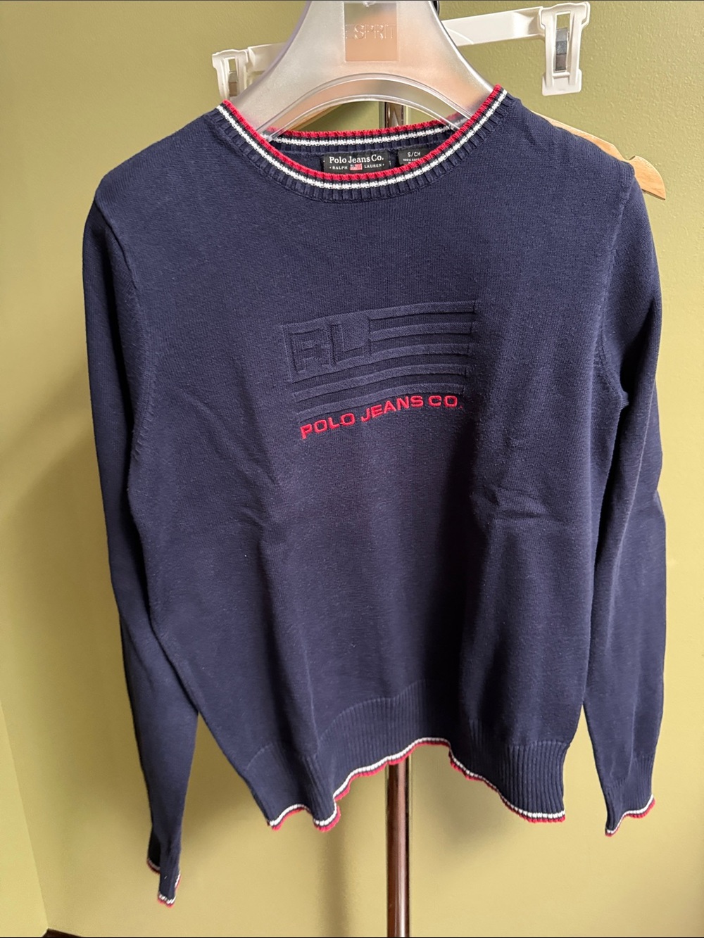 Polo by Ralph Lauren Navy Crewneck Sweater with Red Trim